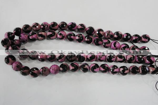 CAG5166 15 inches 12mm faceted round tibetan agate beads wholesale