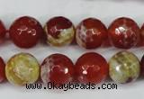 CAG5189 15 inches 12mm faceted round fire crackle agate beads