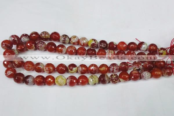 CAG5189 15 inches 12mm faceted round fire crackle agate beads