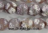 CAG5355 15.5 inches 14mm faceted round tibetan agate beads wholesale