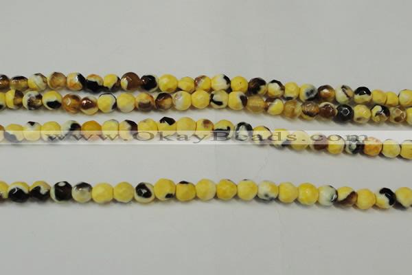 CAG5653 15 inches 4mm faceted round fire crackle agate beads