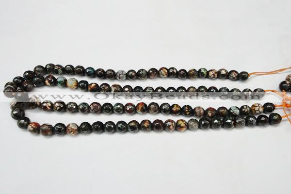 CAG5692 15 inches 8mm faceted round fire crackle agate beads