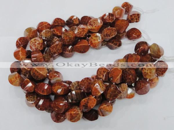 CAG584 15.5 inches 15*20mm faceted & twisted rice natural fire agate beads