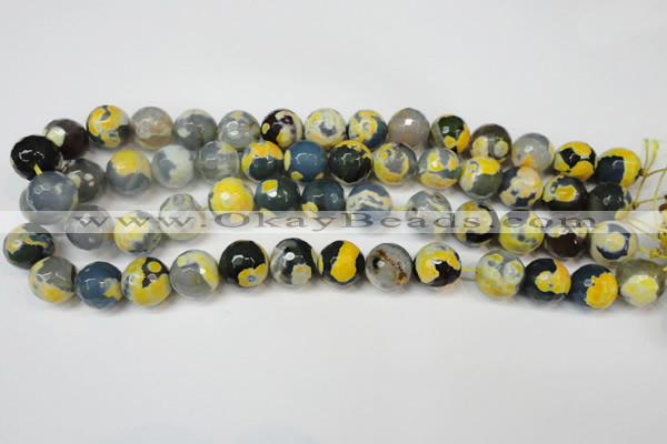 CAG5842 15 inches 14mm faceted round fire crackle agate beads