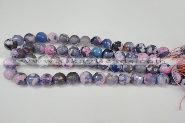 CAG5844 15 inches 14mm faceted round fire crackle agate beads