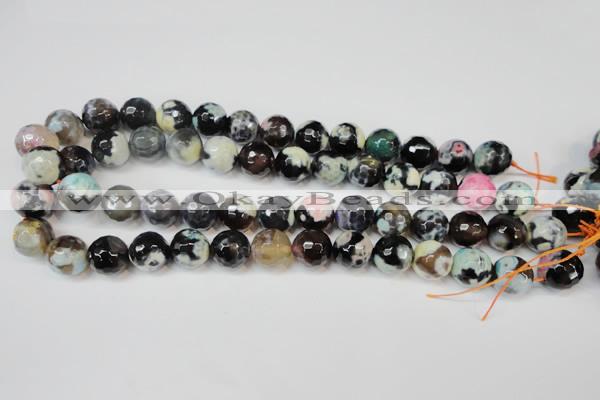 CAG5847 15 inches 14mm faceted round fire crackle agate beads