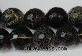 CAG5848 15 inches 14mm faceted round fire crackle agate beads