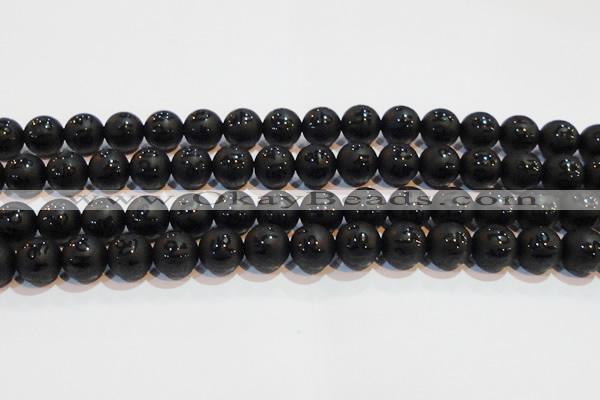 CAG6002 15.5 inches 8mm carved round matte black agate beads