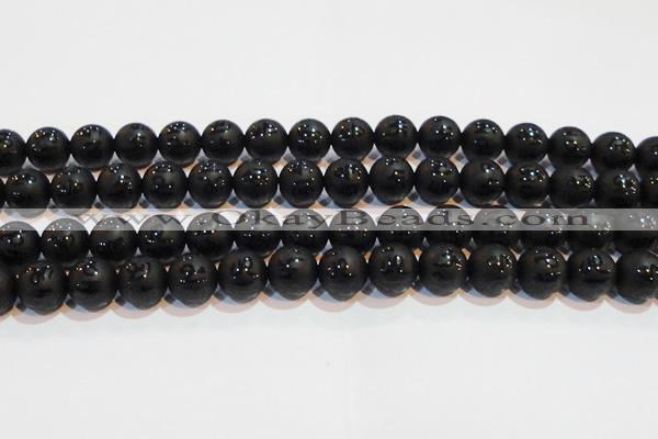 CAG6003 15.5 inches 10mm carved round matte black agate beads