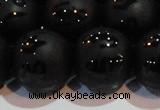 CAG6006 15.5 inches 16mm carved round matte black agate beads