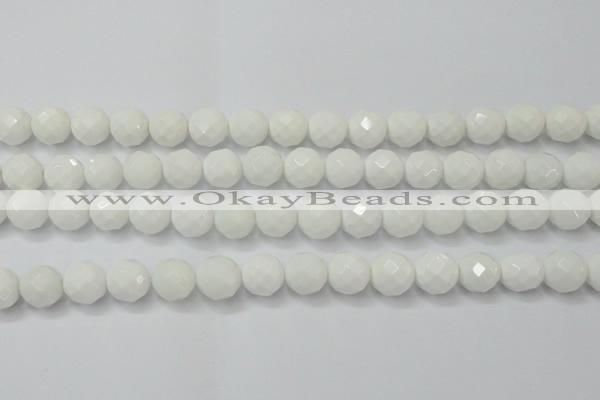 CAG6102 15.5 inches 8mm faceted round white agate gemstone beads