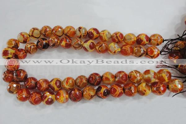 CAG6151 15 inches 12mm faceted round tibetan agate gemstone beads