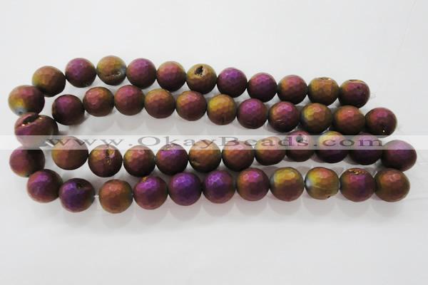 CAG6316 15 inches 16mm faceted round plated druzy agate beads