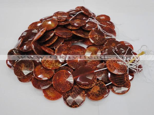 CAG640 15.5 inches 30mm faceted coin natural fire agate beads