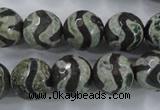 CAG6401 15 inches 12mm faceted round tibetan agate gemstone beads