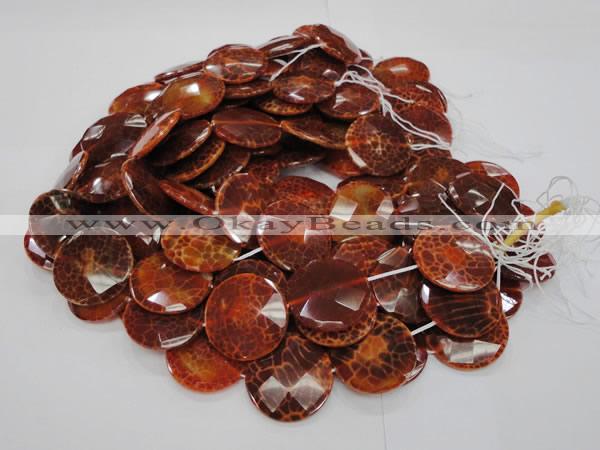 CAG641 15.5 inches 35mm faceted coin natural fire agate beads