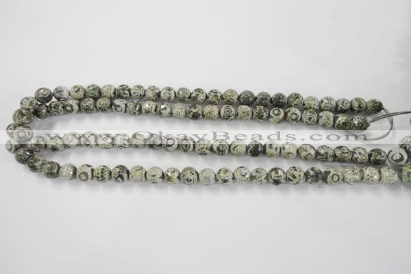 CAG6416 15 inches 12mm faceted round tibetan agate gemstone beads