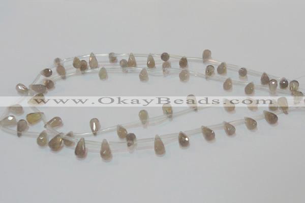 CAG6544 Top-drilled 6*10mm faceted teardrop Brazilian grey agate beads