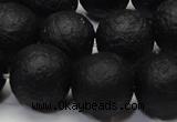 CAG6743 15 inches 14mm round black pilates agate beads