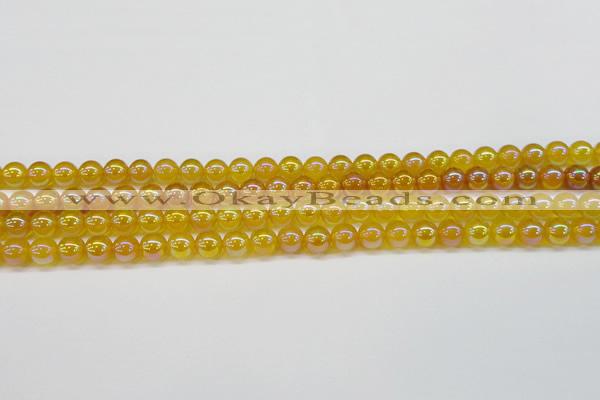 CAG7120 15.5 inches 4mm round AB-color yellow agate gemstone beads