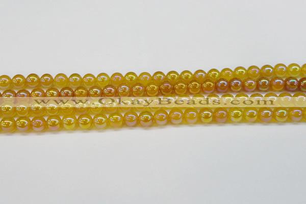 CAG7121 15.5 inches 6mm round AB-color yellow agate gemstone beads