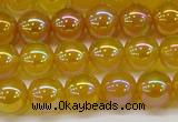 CAG7122 15.5 inches 8mm round AB-color yellow agate gemstone beads