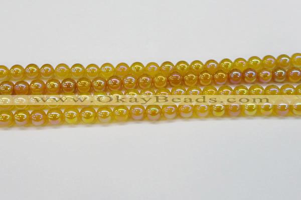 CAG7122 15.5 inches 8mm round AB-color yellow agate gemstone beads