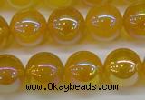 CAG7125 15.5 inches 14mm round AB-color yellow agate gemstone beads