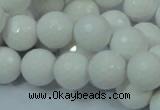 CAG714 15.5 inches 14mm faceted round white agate gemstone beads