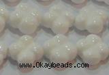 CAG7221 15.5 inches 14*14mm carved flower white agate gemstone beads