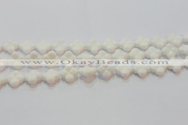 CAG7222 15.5 inches 16*16mm carved flower white agate gemstone beads