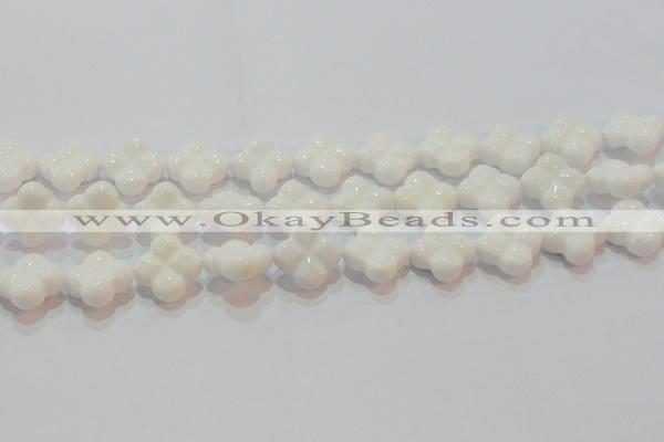 CAG7223 15.5 inches 18*18mm carved flower white agate gemstone beads