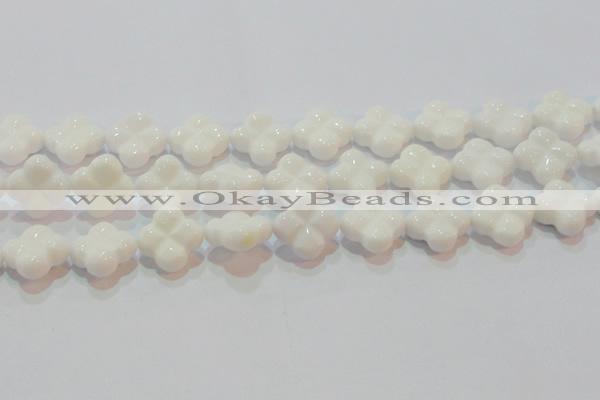 CAG7224 15.5 inches 20*20mm carved flower white agate gemstone beads