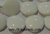 CAG7252 15.5 inches 12mm flat round white agate gemstone beads