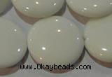 CAG7257 15.5 inches 25mm flat round white agate gemstone beads