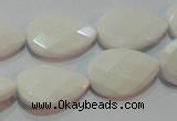 CAG7264 15.5 inches 10*14mm faceted flat teardrop white agate beads