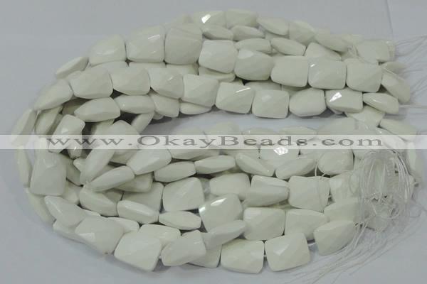 CAG727 15.5 inches 15*20mm twisted faceted rectangle white agate beads