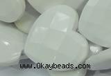 CAG729 15.5 inches 30*30mm faceted heart white agate beads