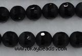 CAG7451 15.5 inches 6mm faceted round matte black agate beads