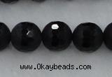 CAG7454 15.5 inches 12mm faceted round matte black agate beads