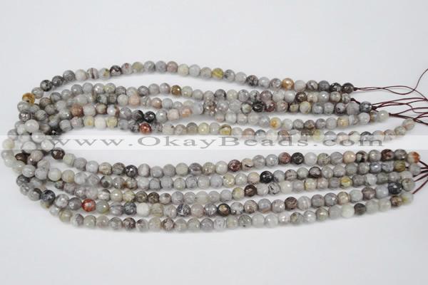 CAG7870 15.5 inches 4mm faceted round silver needle agate beads