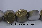 CAG7930 7.5 inches 10mm flat round plated white druzy agate beads