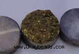 CAG7937 7.5 inches 24mm flat round plated white druzy agate beads