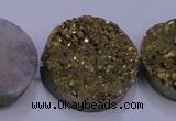 CAG7939 7.5 inches 28mm flat round plated white druzy agate beads