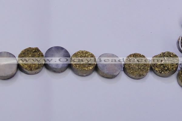 CAG7939 7.5 inches 28mm flat round plated white druzy agate beads