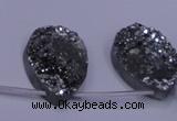 CAG7984 Top drilled 22*30mm flat teardrop plated white druzy agate beads