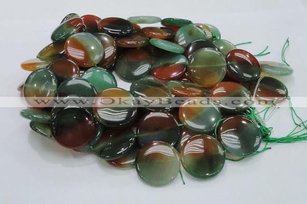 CAG803 15.5 inches 30mm flat round rainbow agate gemstone beads