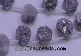 CAG8102 Top drilled 10*14mm teardrop silver plated druzy agate beads