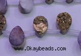 CAG8103 Top drilled 10*14mm teardrop glod plated druzy agate beads