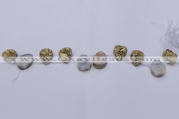 CAG8113 Top drilled 12*16mm teardrop glod plated druzy agate beads